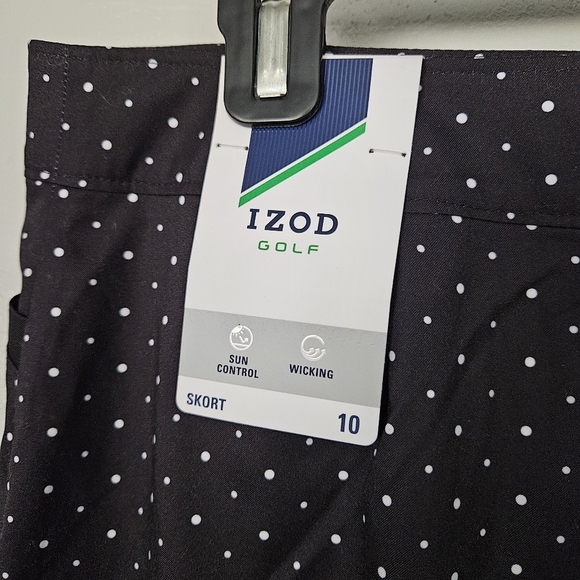 Izod NWT Women's 10 Golf Skort Black White Polka Dots Athletic Skort Athleisure - Picture 7 of 9